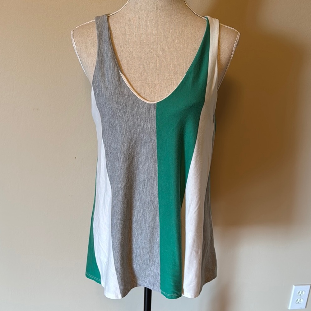 Colorblock Tank Top - Green, Gray, and White